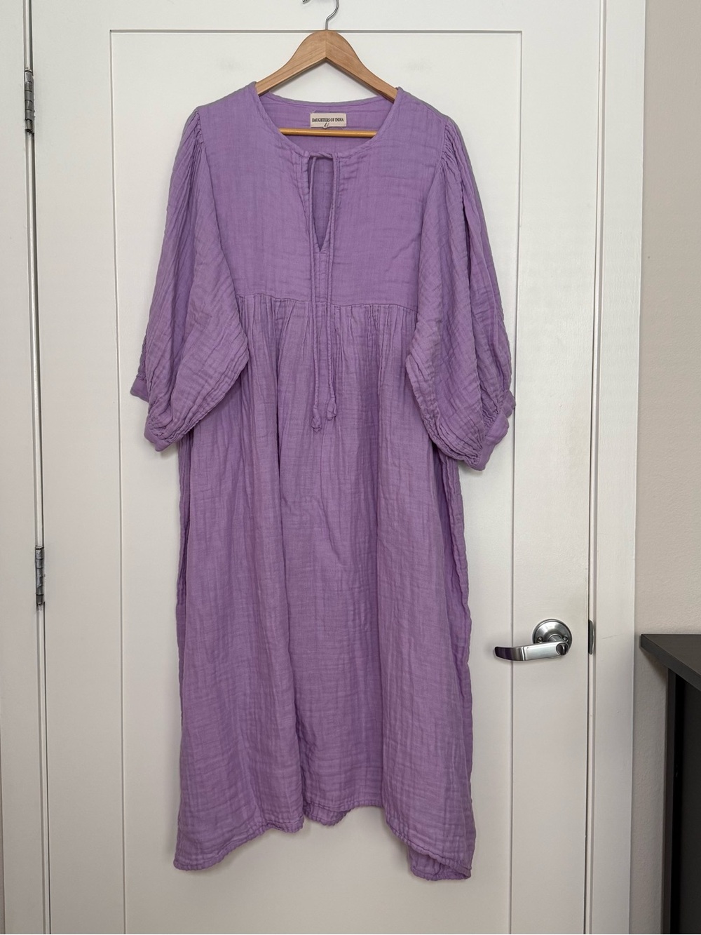 Daughters of India Kyra Midi Dress XXL Lilac Gauze Balloon Sleeve Boho Feminine
